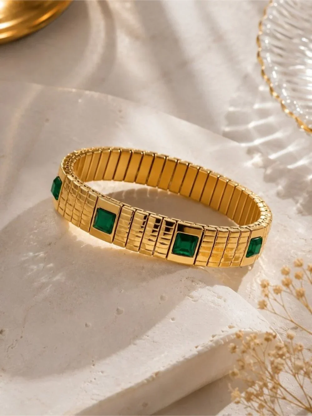 Gold-Tone Bracelet with Green Gemstones